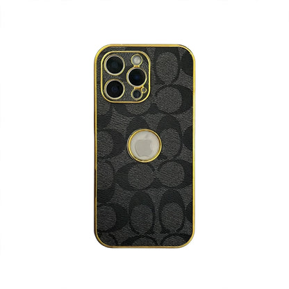 Inspired Luxury Monogram iPhone Case with Gold Trim