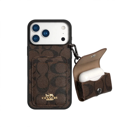 Luxury COACH Leather with Card Wallet Slot For iPhone 12-17 Series