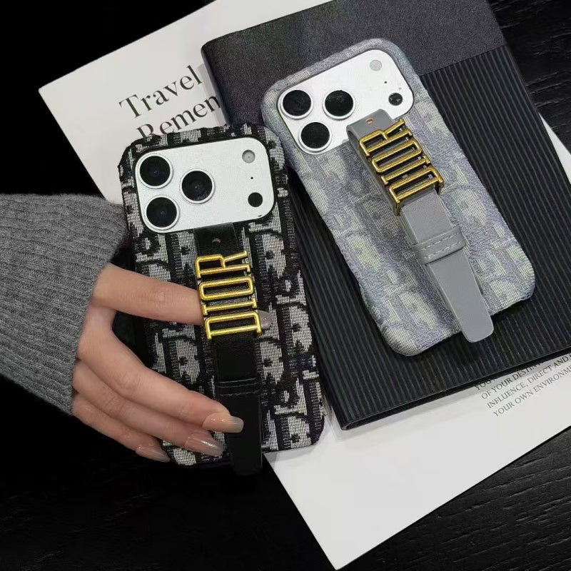 Luxury Case with Adjustable Gold-Tone Hand Strap For iPhone 12-18 Series