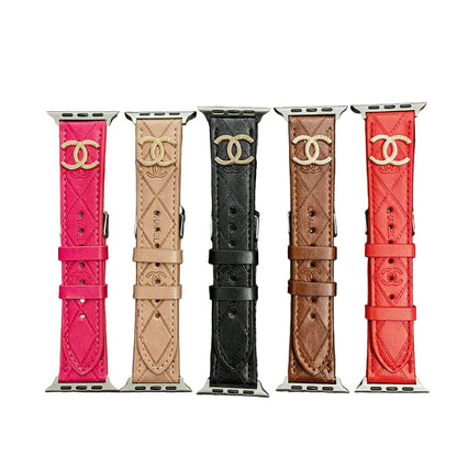 Luxury Gold Monogram 3D Embossed Leather Apple Watch Strap