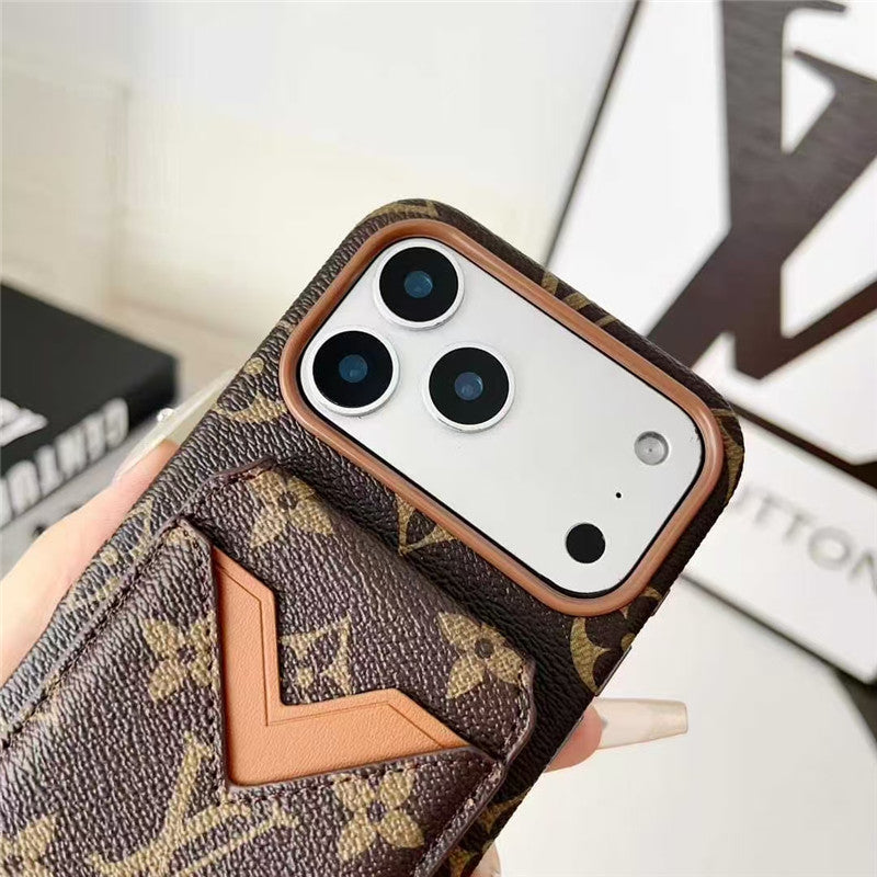 Lv Leather Card Holder Phone Case For iPhone 17 / 16 / 15 / 14/ 13