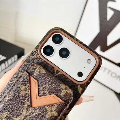 Lv Leather Card Holder Phone Case For iPhone 17 / 16 / 15 / 14/ 13