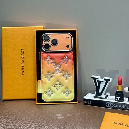 Gradient Crystal Monogram Leather Phone Case For iPhone 13-17