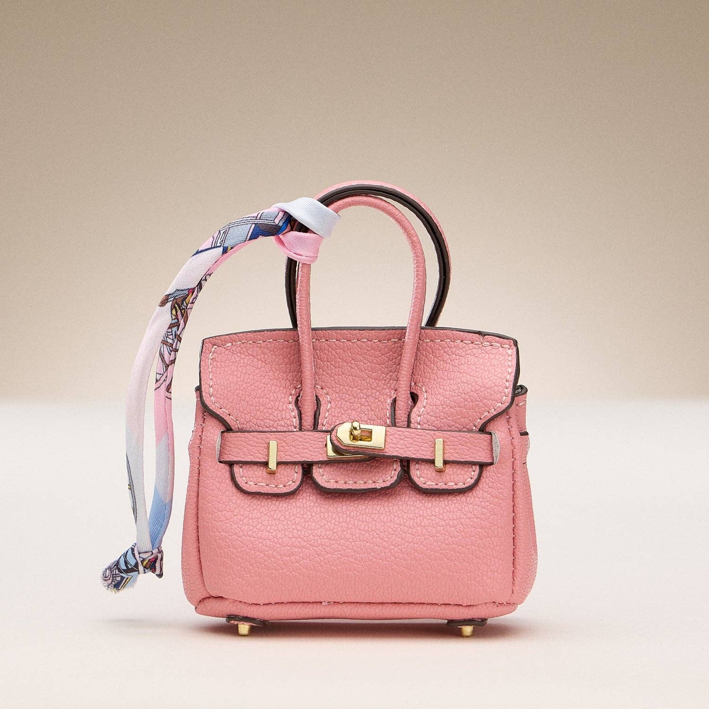 Mini Birkin Faux Leather Bag For Airpods Charm with Scarf Detail Roxy New