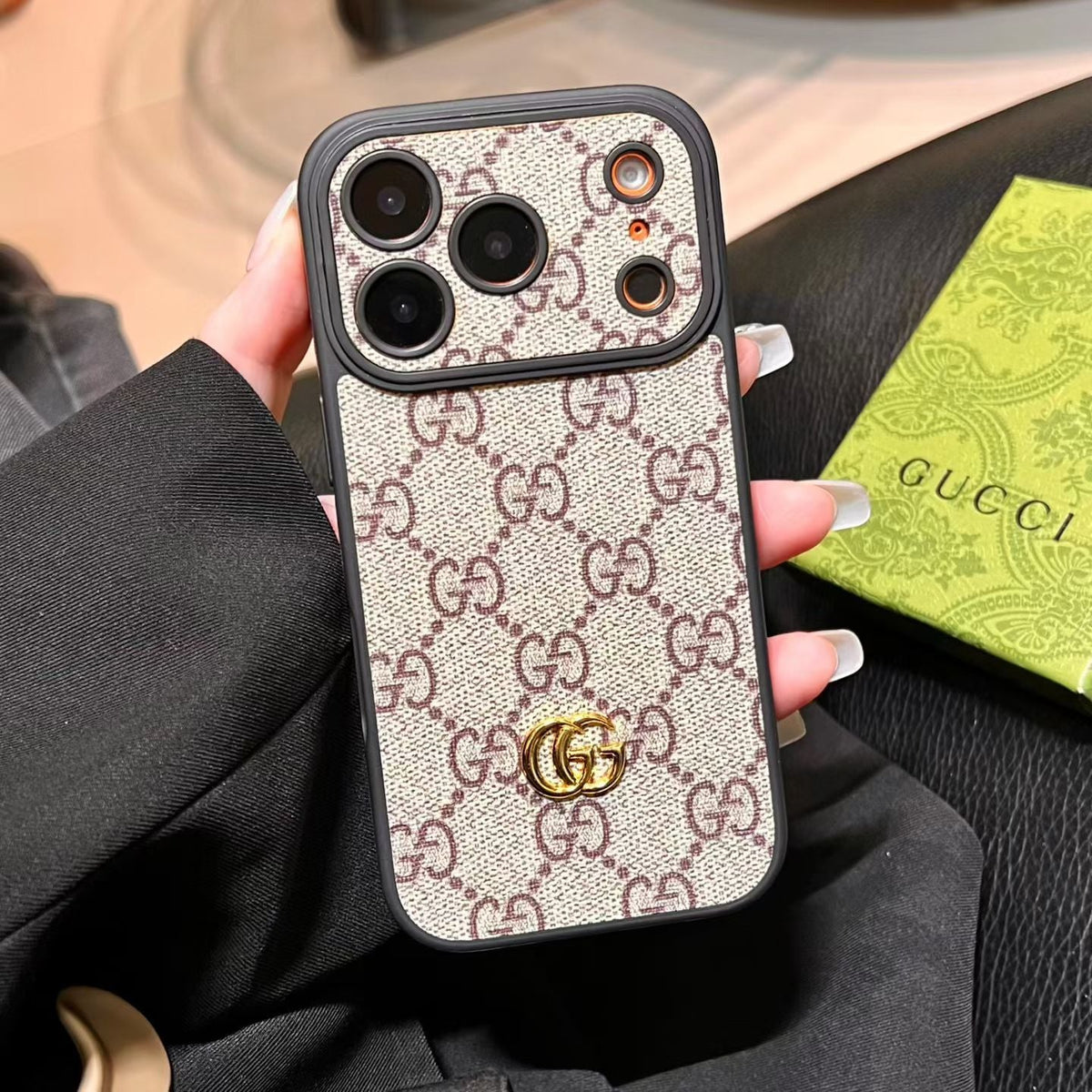 Luxury Monogram Gucci Case with Camera Lens Protection for iPhone 12-18