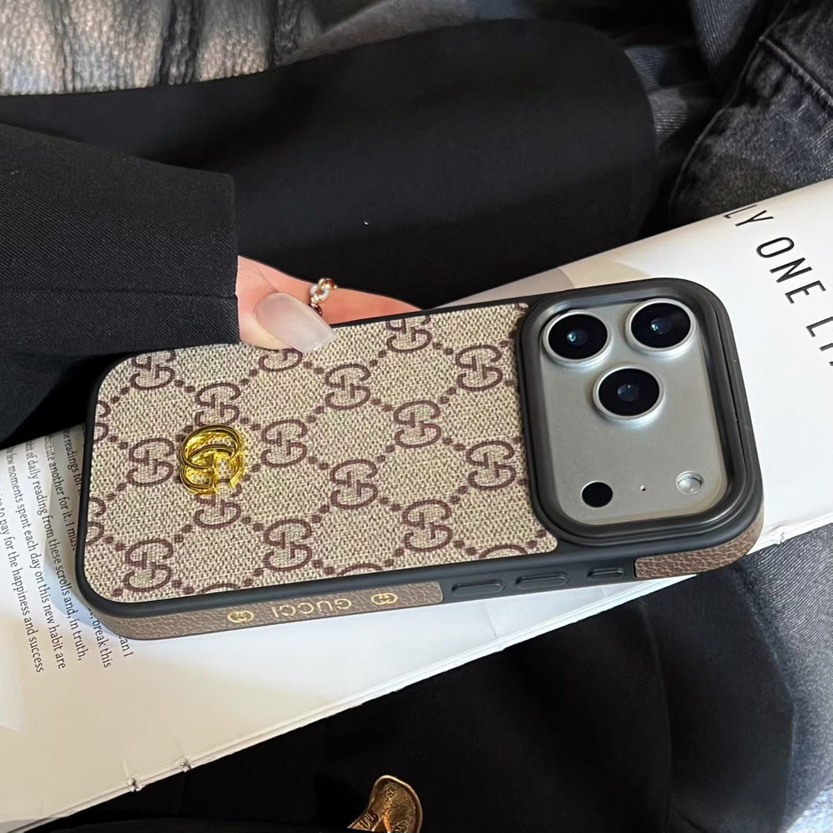 Monogram GG Leather Case with Interchangeable Lens Frame for iPhone 12-18