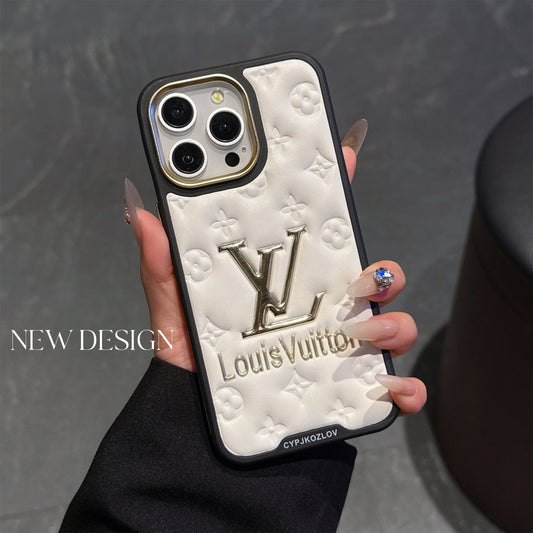 Finest Electroplated Classic Monogram Embossed Leather iPhone Case