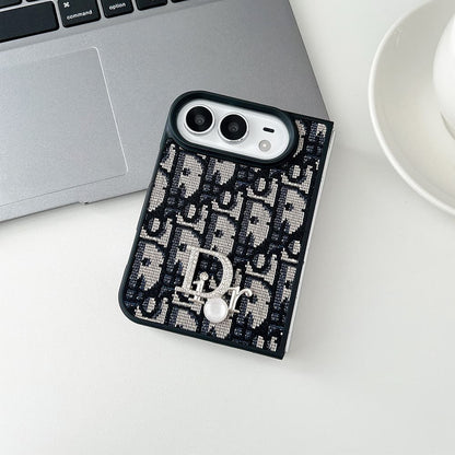 Luxury Dior Oblique Crystal Pearl iPhone Duo Case - Foldable Cover