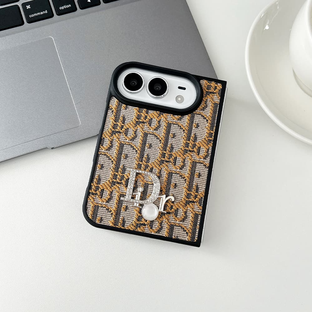 Luxury Dior Oblique Crystal Pearl iPhone Duo Case - Foldable Cover
