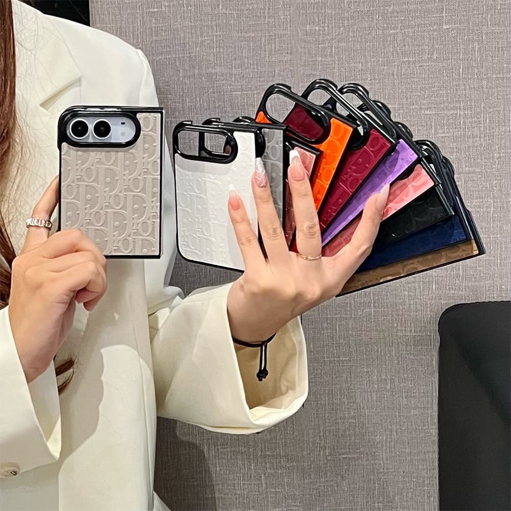 Luxury Dior Oblique Embossed Leather Foldable iPhone Duo Case