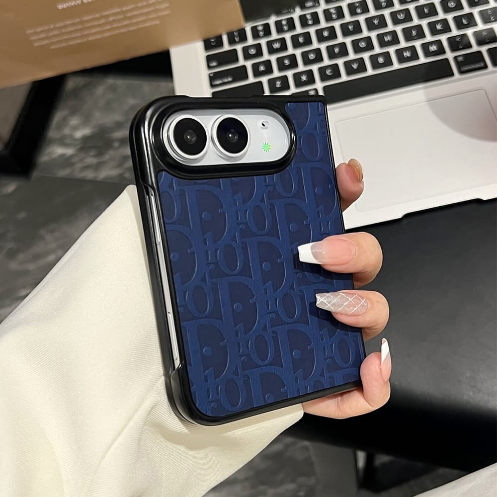 Luxury Dior Oblique Embossed Leather Foldable iPhone Duo Case