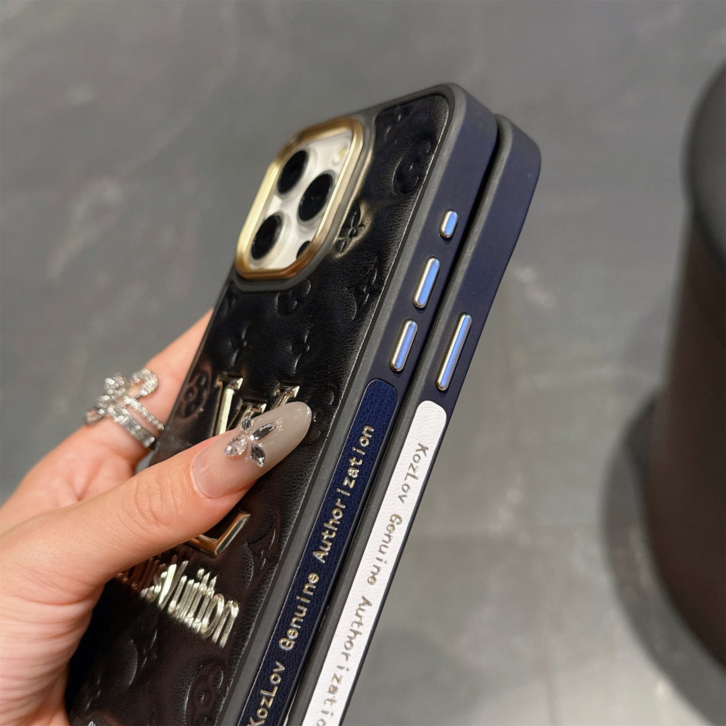 Finest Electroplated Classic Monogram Embossed Leather iPhone Case