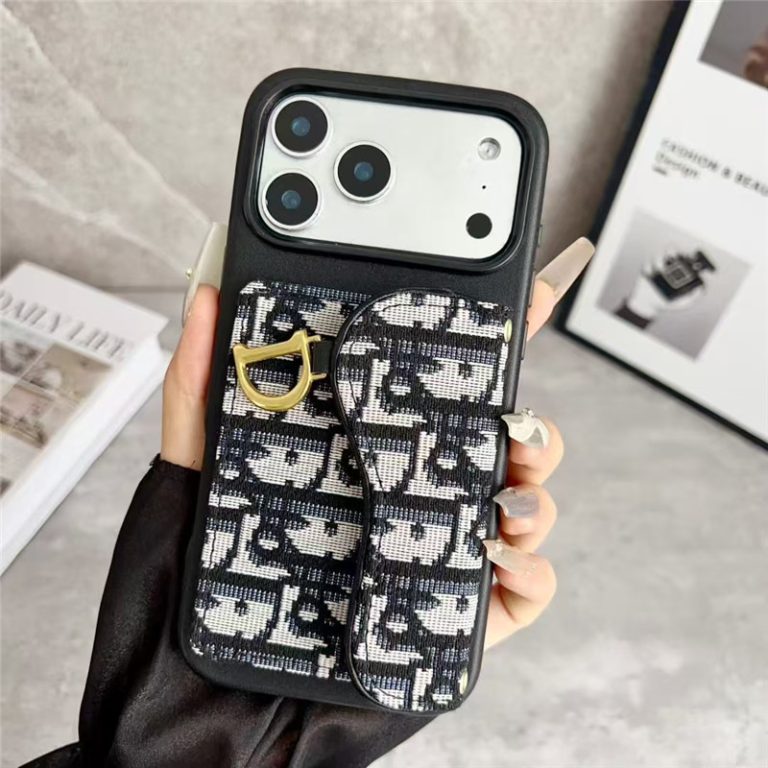 Dior Leather Phone Case With Card Holder For iPhone 18 / 17/ 16 / 15/ 14 / 13