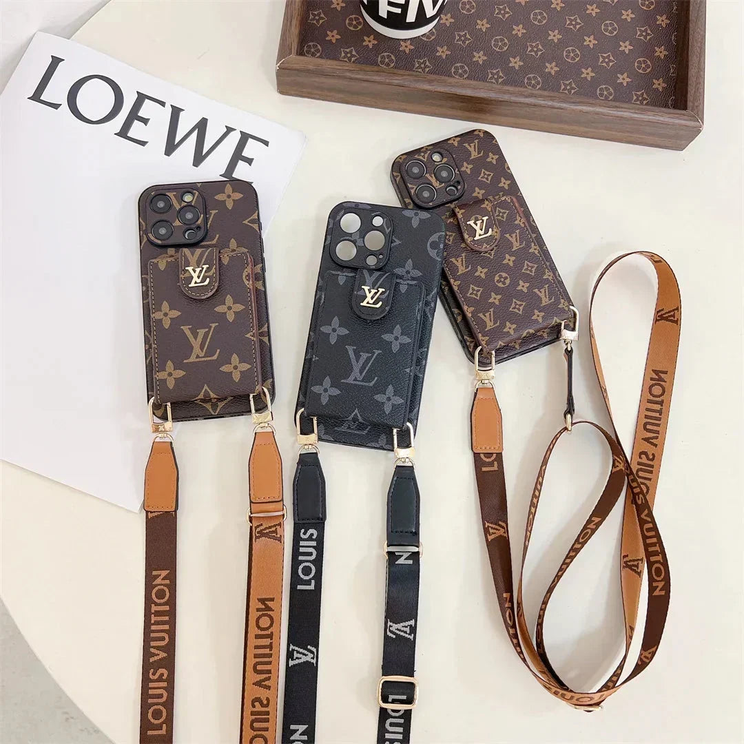 Monogram Canvas Leather Button Card Holder Crossbody iPhone Case Roxy New 2