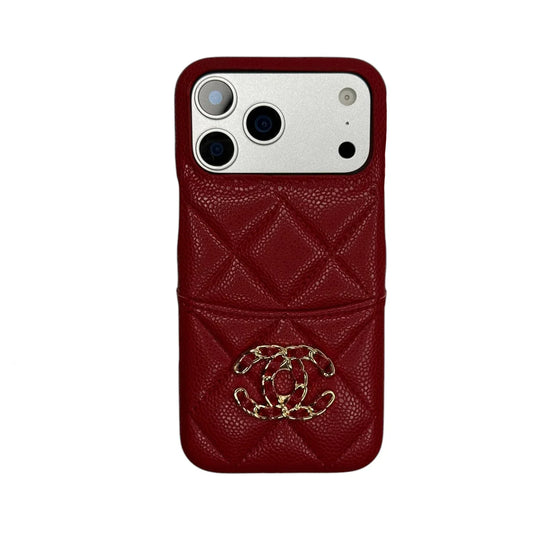 Chanel Quilted Caviar Leather Case with Chain Logo Emblem for iPhone