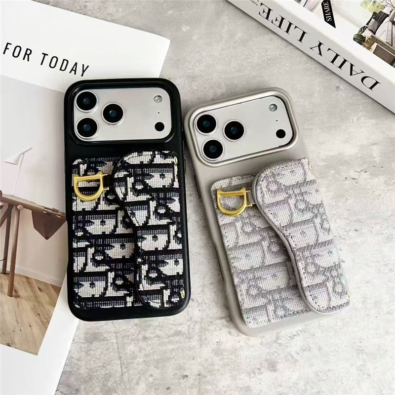 Dior Leather Phone Case With Card Holder For iPhone 18 / 17/ 16 / 15/ 14 / 13