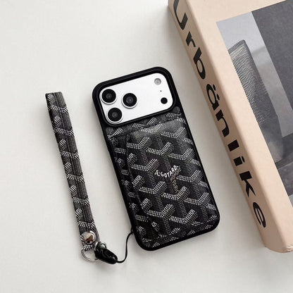 Luxury GYD Pattern Tri-Fold Wallet Phone Case with Matching Wristlet Strap