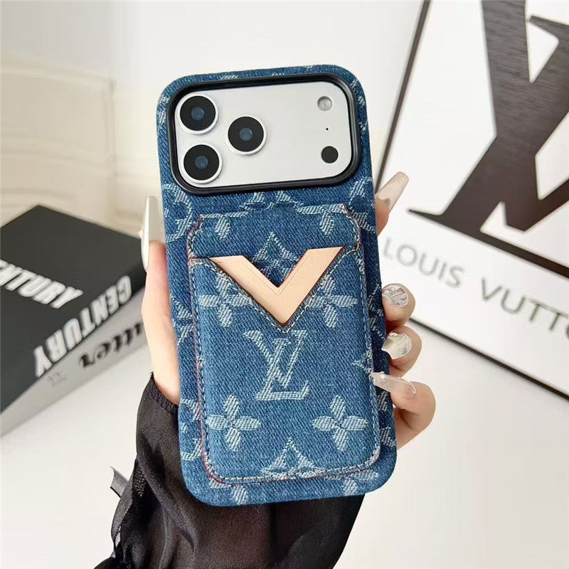 Lv Leather Card Holder Phone Case For iPhone 17 / 16 / 15 / 14/ 13