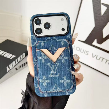 Lv Leather Card Holder Phone Case For iPhone 17 / 16 / 15 / 14/ 13