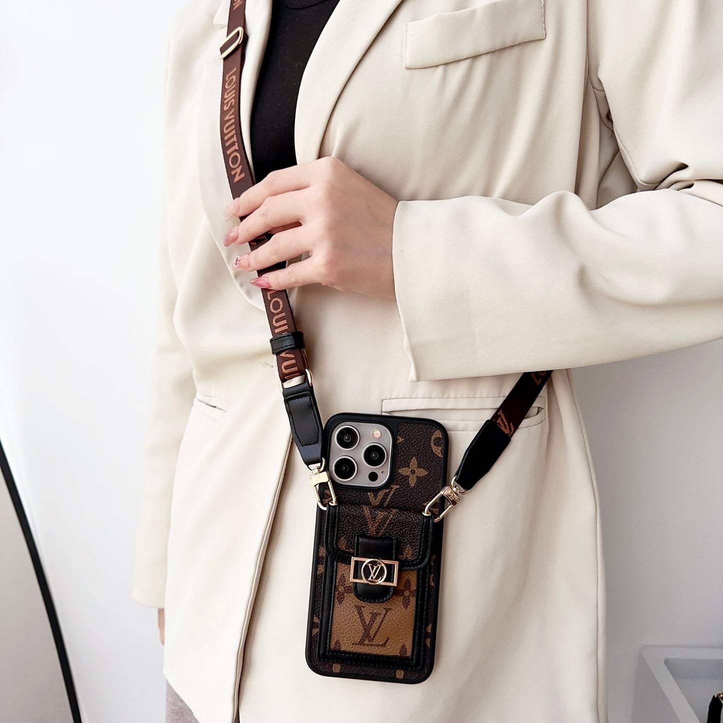 LEATHER MONOGRAM CROSSBODY IPHONE 16 / 15 / 14 CASE