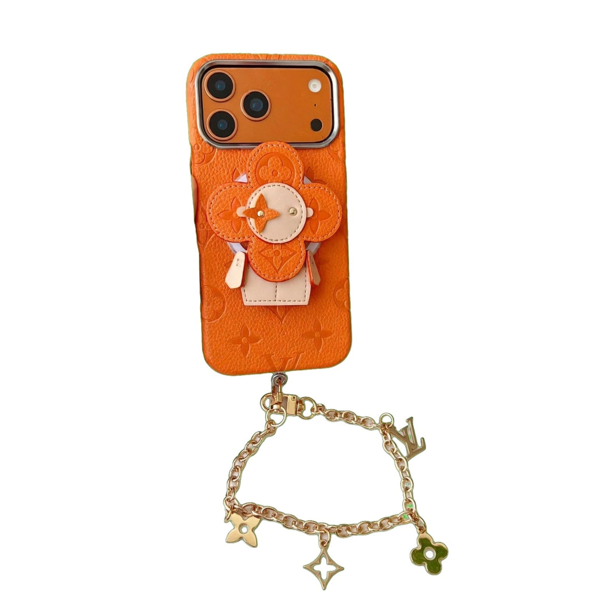 Premium Monogram Leather Case with Rotating Stand for iPhone 13-17 Series