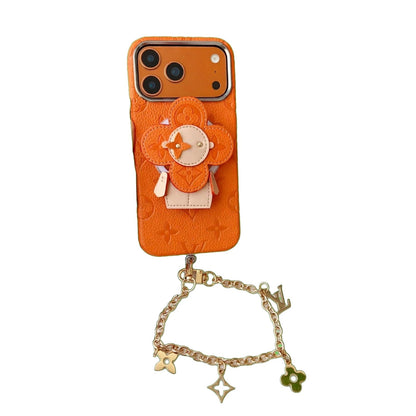 Premium Monogram Leather Case with Rotating Stand for iPhone 13-17 Series