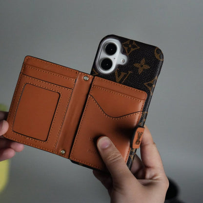 Luxury Embroidered Case with Card Holder & Strap for iPhone 13–18 Pro Max