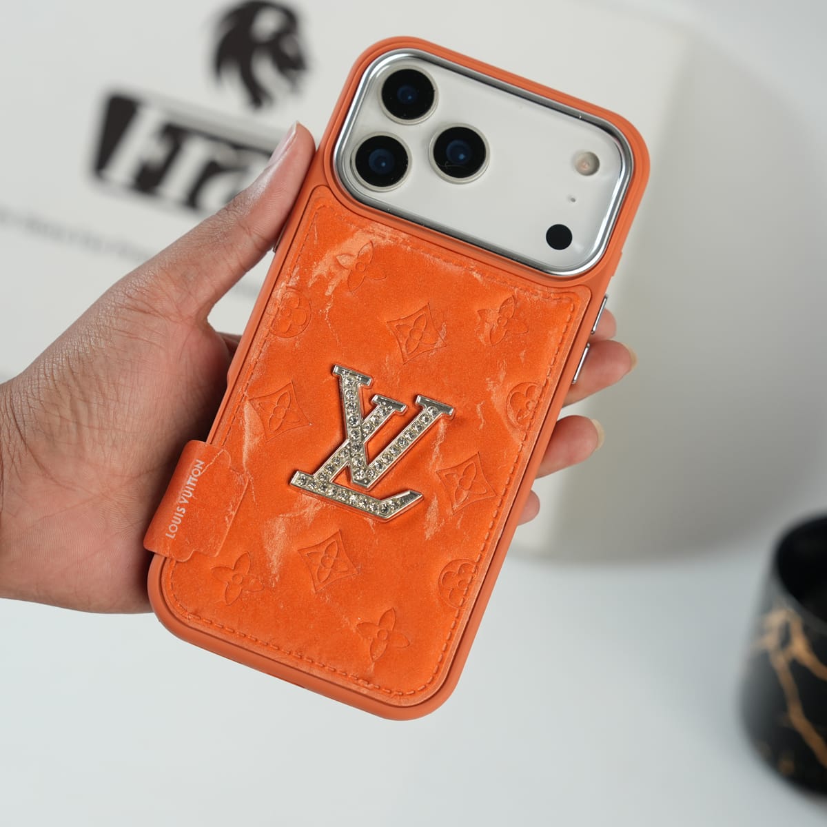 Premium Monogram Embossed Orange – Crystal Logo Edition