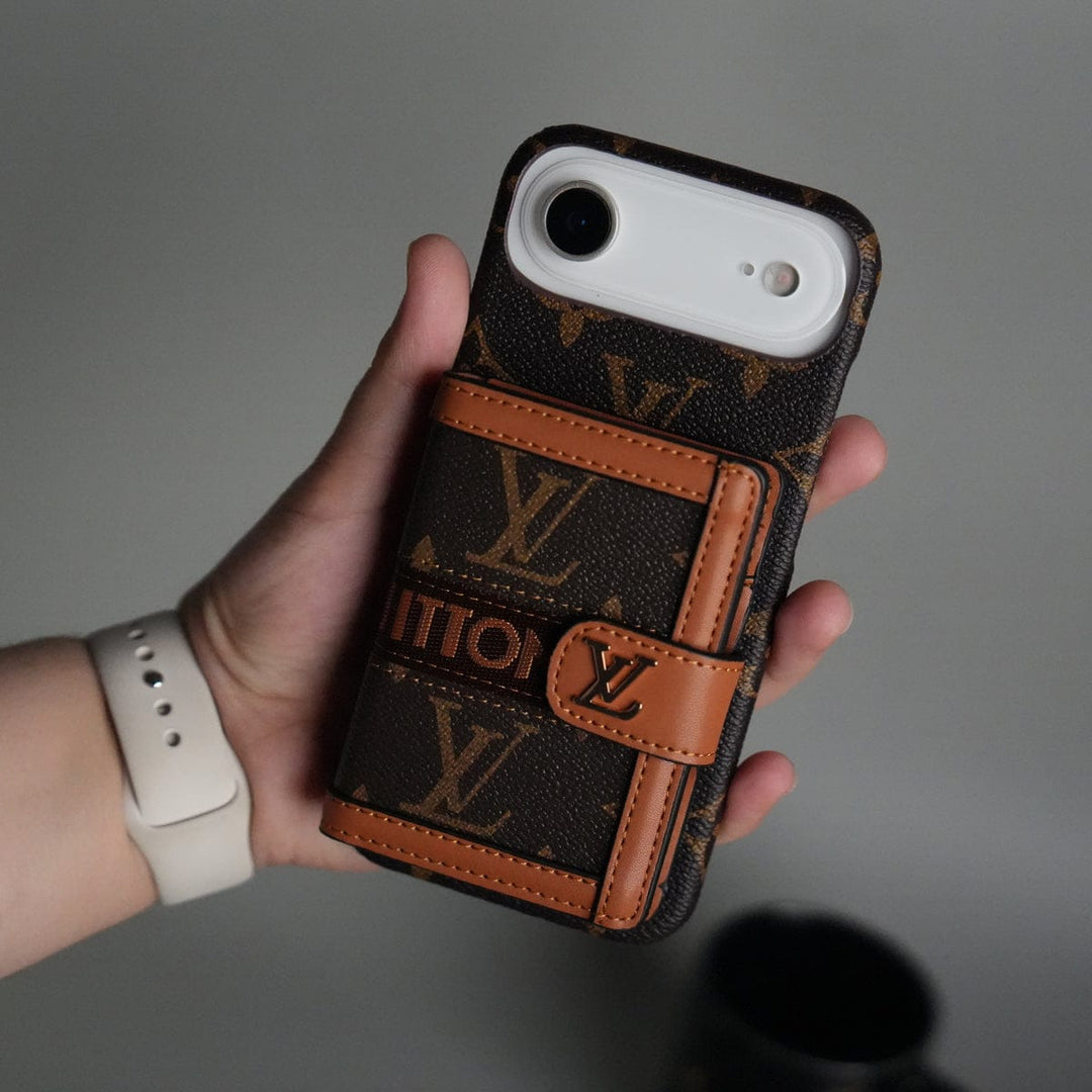 Luxury Embroidered Case with Card Holder & Strap for iPhone 13–18 Pro Max