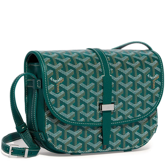 Luxury Goyardine canvas saddle crossbody bag in green