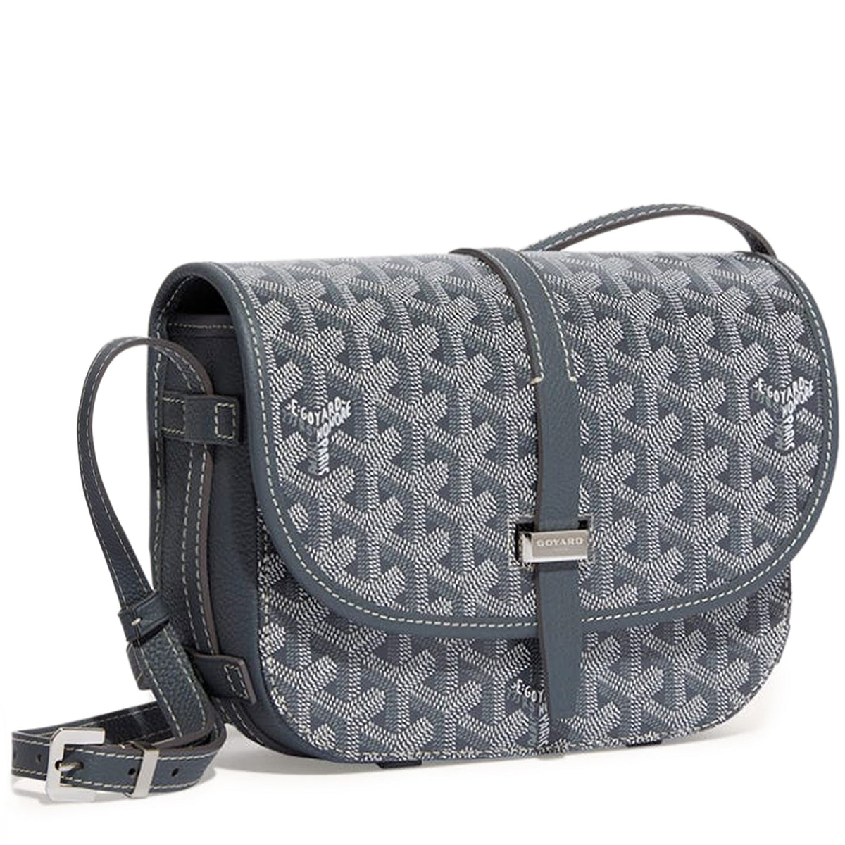 Luxury Goyardine canvas saddle crossbody bag in grey