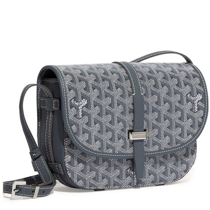 Luxury Goyardine canvas saddle crossbody bag in grey