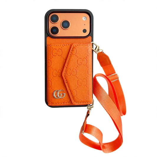 Luxury Plain Leather Crossbody Wallet Case For iPhone 12-17