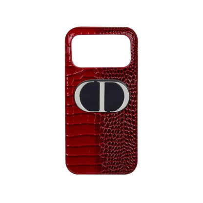 Luxury Dior Mirrored Burgundy Leather Case For iPhone  12-18 Pro & Pro Max