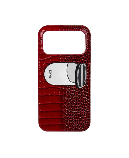 Luxury Dior Mirrored Burgundy Leather Case For iPhone  12-18 Pro & Pro Max