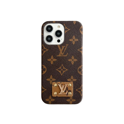 Luxury Monogram Leather Case Hard Back PC for iPhone 12-18 Pro & Pro Max