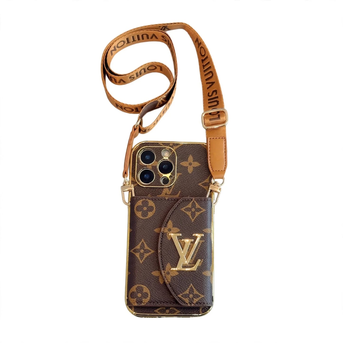 Luxury Crossbody Wallet iPhone Case | Designer Logo Card Holder with Adjustable Lanyard