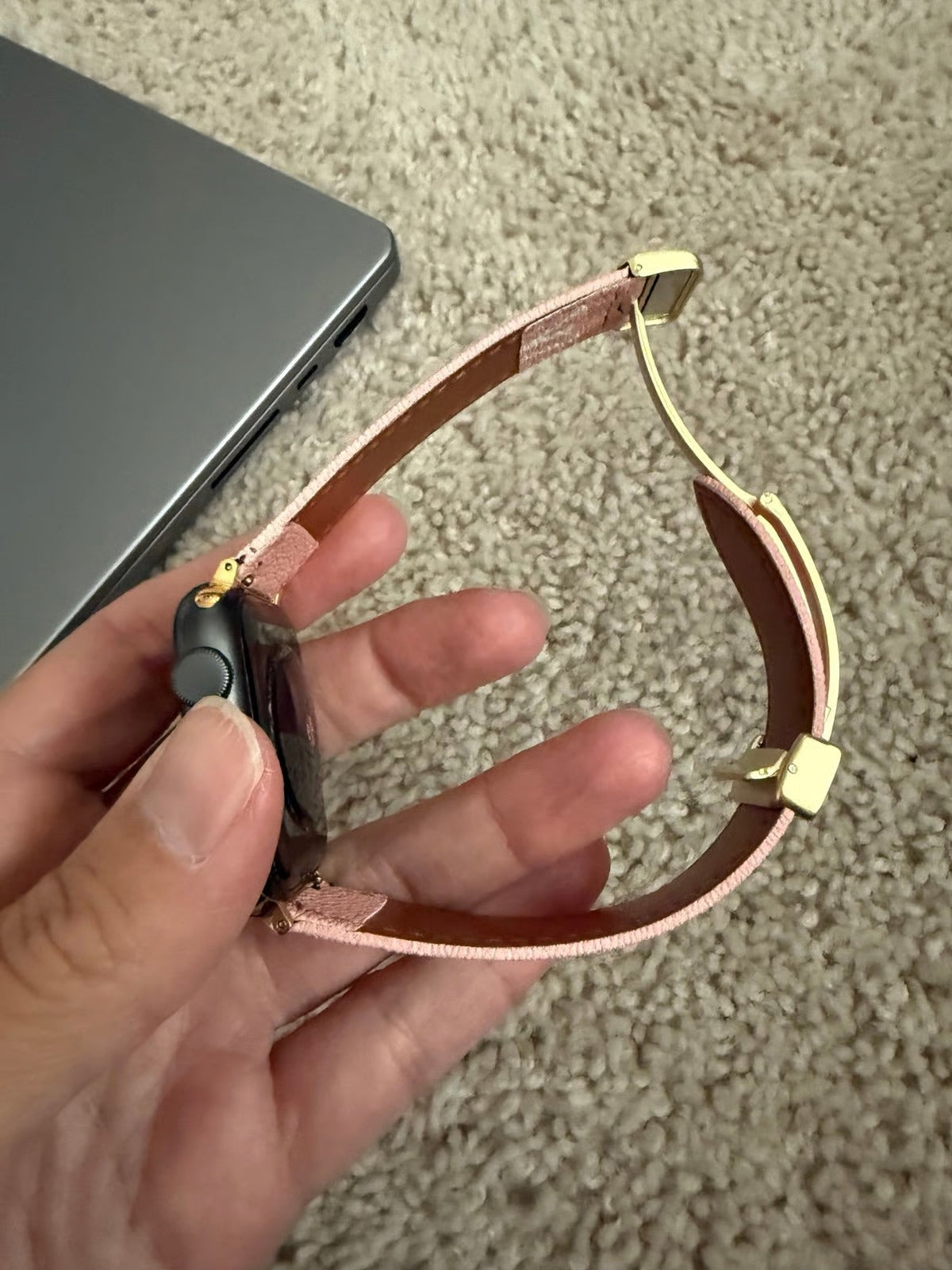 PINK LEATHER CANVAS LUXURY APPLE WATCH STRAP Roxy New 2