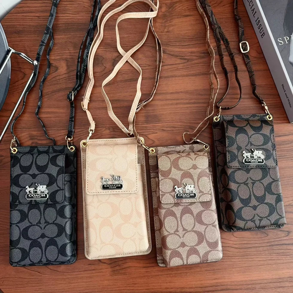 Luxury Coach Monogram Multi-Pocket Crossbody Phone Bag