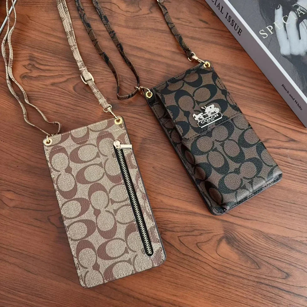 Luxury Coach Monogram Multi-Pocket Crossbody Phone Bag