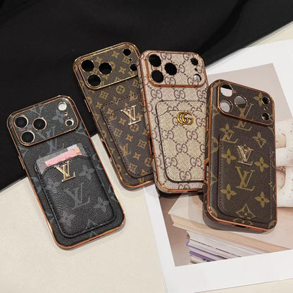 Elegant LV Leather iPhone Case with Card Holder For iPhone 13-18 Pro & Pro Max