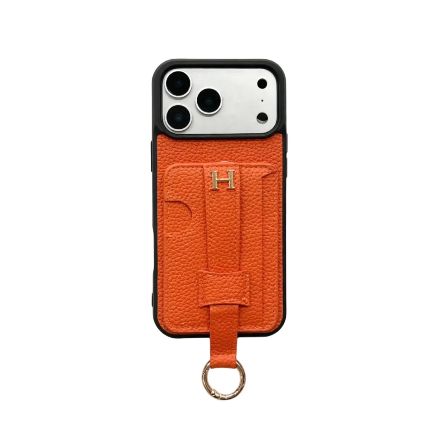 Luxury Pebbled Leather iPhone Case with Wallet Pocket Hand Strap