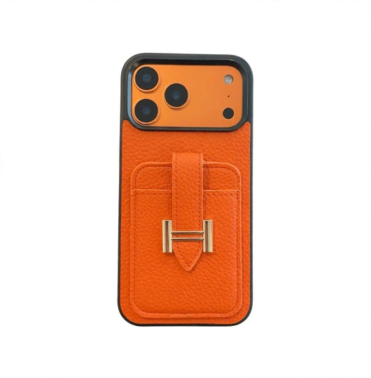 Hermes Leather Phone Cover Card Slot For iPhone 12-17 Series