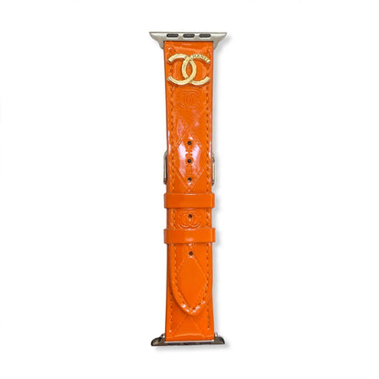 Glossy Leather Apple Watch Strap Luxury Metal Logo