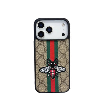 GG Bee or Snake Motif Leather Case for iPhone 12-18