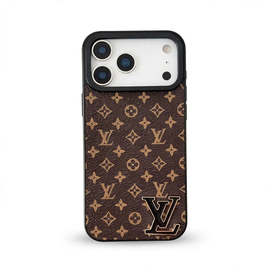 Luxury Brand Leather with Black Logo Phone Case for iPhone 13-17