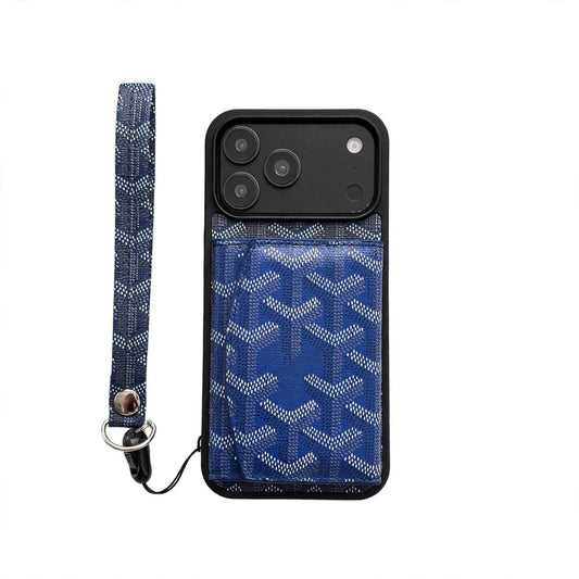 Luxury GYD Pattern Tri-Fold Wallet Phone Case with Matching Wristlet Strap