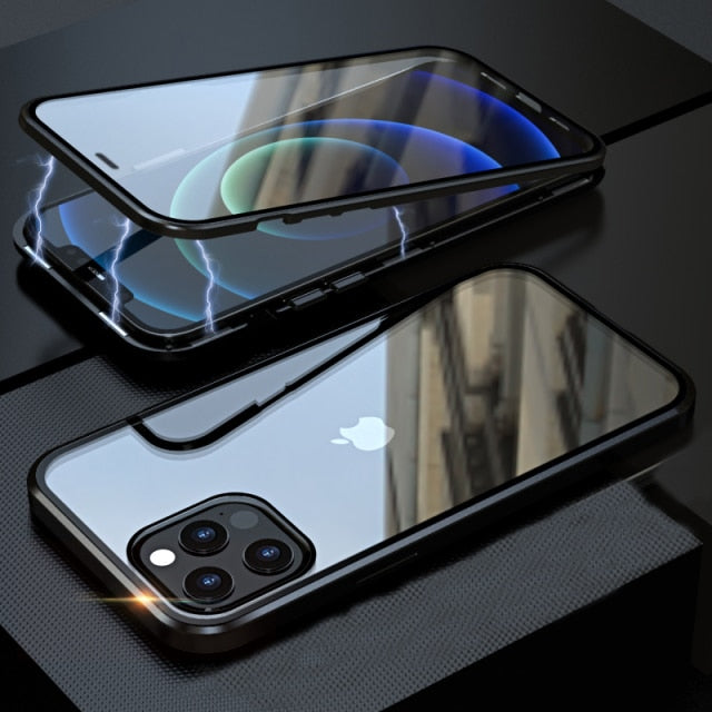 Magnetic Metal Case Clear Double-Sided Glass For iPhone 13 / 12 Series - theroxymob