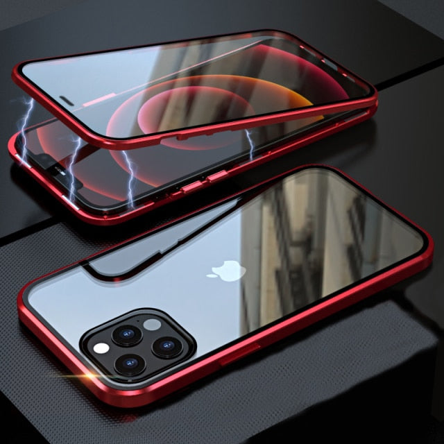 Magnetic Metal Case Clear Double-Sided Glass For iPhone 13 / 12 Series - theroxymob