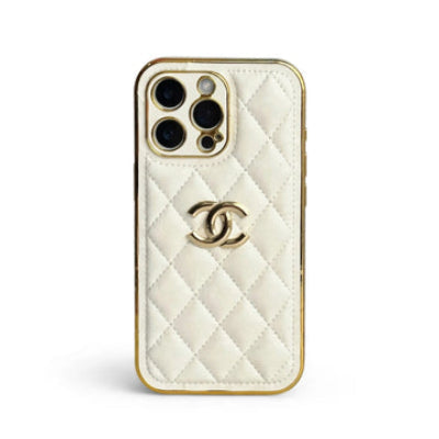 Luxury Chanel Cream Case with Gold Edge Frame